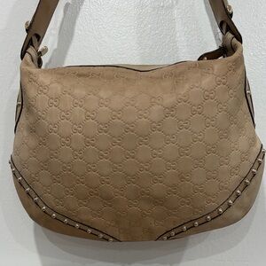 Gucci Guccissima VINTAGE GG Embossed Shoulder Hobo with Stud Trim